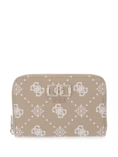 Guess Usa Emelie Logo-print Zip-around Wallet In Brown