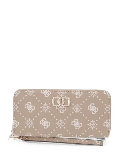 Guess Usa Emelie Monogram-print Logo-plaque Wallet In Brown