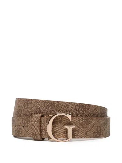 Guess Usa Emera Logo-print Belt In Brown