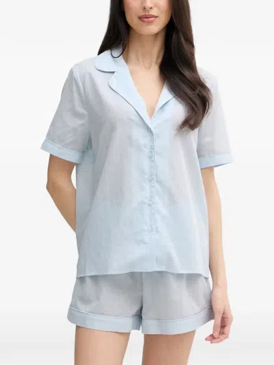 Guess Usa Emile Logo-jacquard Short-sleeve Pajamas In Blue