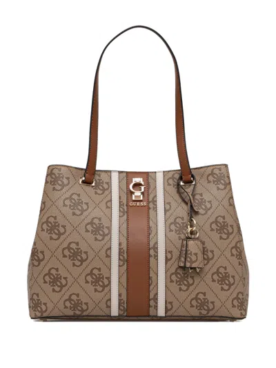 Guess Usa Erenia Monogram-pattern Tote Bag In Brown