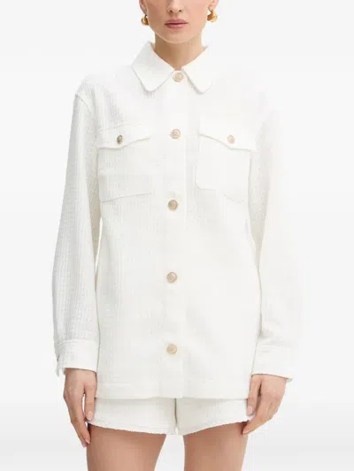 Guess Usa Eulalie Bouclé-knit Button-up Tweed Jacket In White