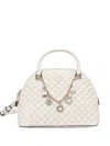 Guess Usa Everlee Quilted Charm Tote Bag In White
