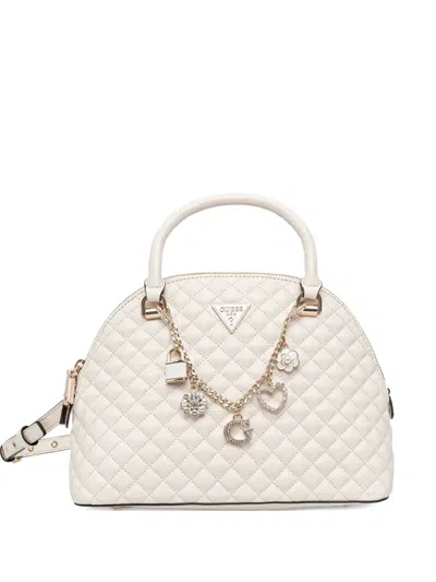 Guess Usa Everlee Quilted Charm Tote Bag In White