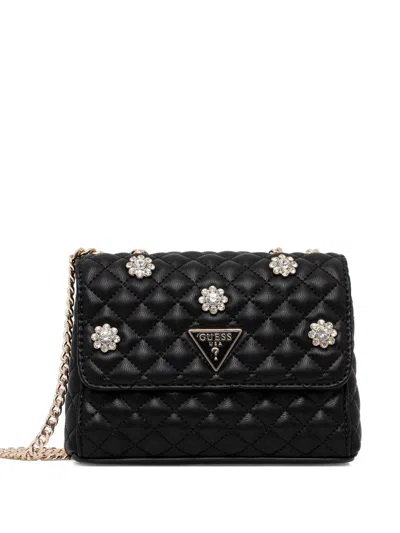 Guess Usa Everlee Quilted Floral Cross Body Bag In Black