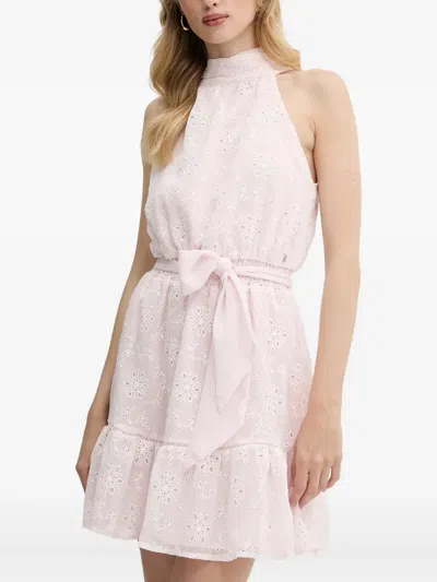 Guess Usa Eyelet-embroidered Belted Dress In Pink