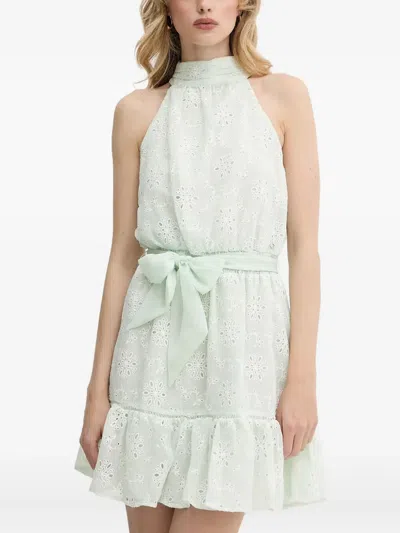 Guess Usa Eyelet-embroidered Halterneck Mini Dress In Green