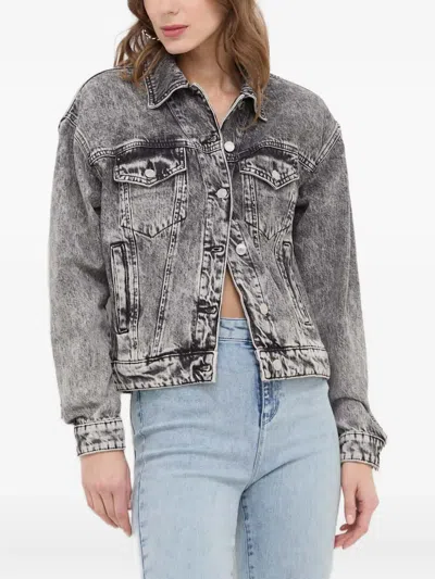 Guess Usa Faded-effect Denim Jacket In Gray