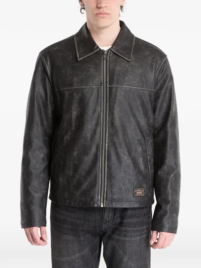 Guess Usa Faded-effect Logo-patch Jacket In Black