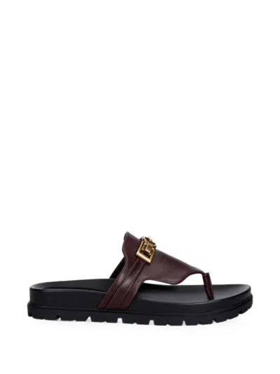 Guess Usa Logo-plaque Thong Sandals In Brown