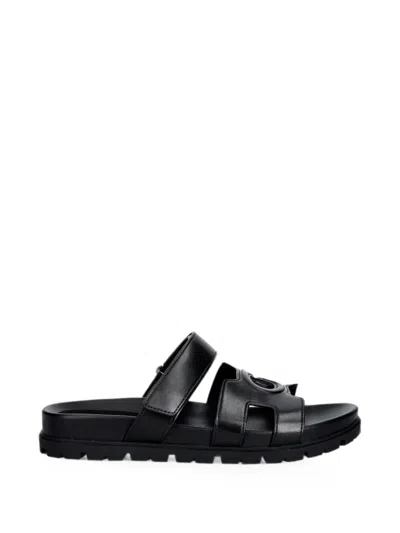 Guess Usa Fashien Logo-embossed Touch-strap Sandals In Black