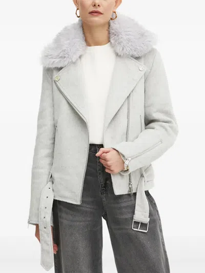 Guess Usa Faux-fur Belted Jacket In Gray