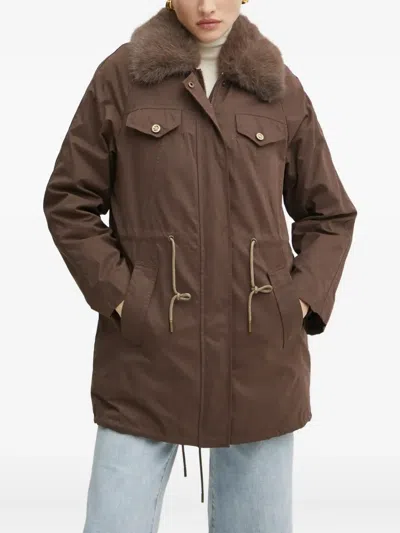 Guess Usa Faux-fur Collar Jacket In Brown