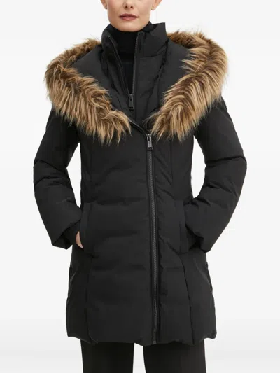Guess Usa Faux-fur Hooded Coat In Black