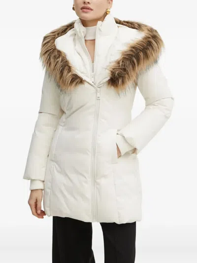 Guess Usa Faux-fur Hooded Jacket In White