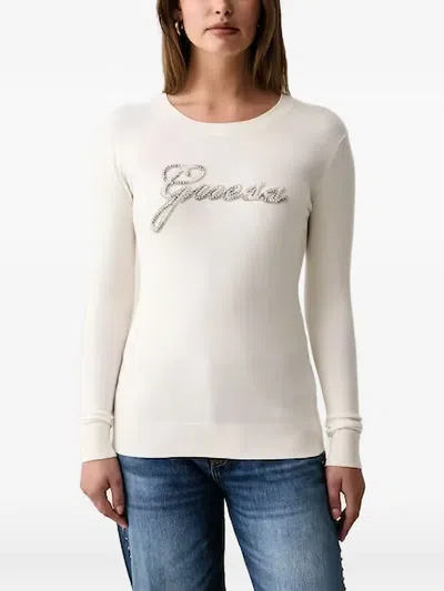 Guess Usa Faux-pearl Logo-embellished Sweater In Multi