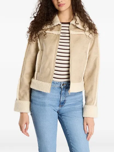 Guess Usa Faux-shearling Trim Jacket In Brown