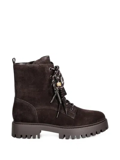 Guess Usa Fizzle Lace-up Suede Boots In Brown