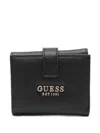 Guess Usa Flap Logo-plaque Wallet In Black