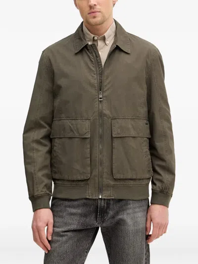 Guess Usa Flap-pocket Zip-up Jacket In Green