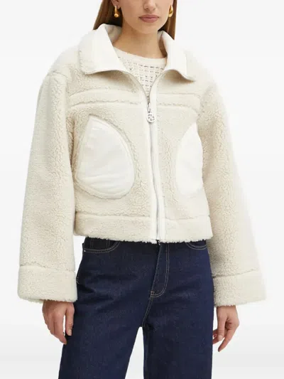 Guess Usa Fleece-panelled Borg Faux Fur Jacket In Neutral