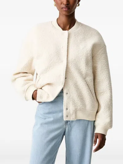 Guess Usa Fleece-texture Bomber Jacket In White