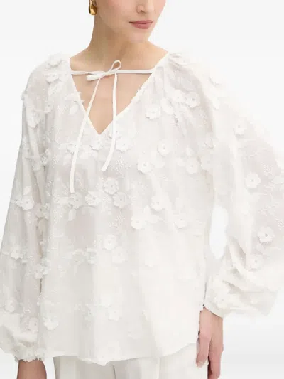 Guess Usa Floral-embroidered Blouse In Neutral
