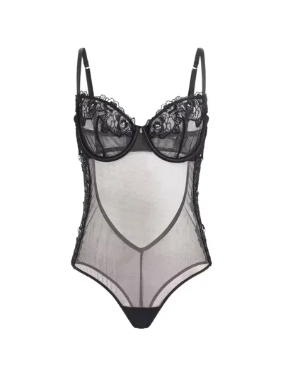 Guess Usa Floral Lace Bodysuit In Black