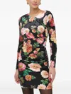 Guess Usa Floral Long-sleeve Dress In Black