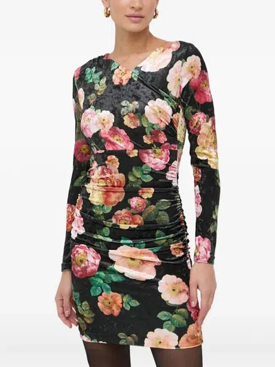 Guess Usa Floral Long-sleeve Dress In Black
