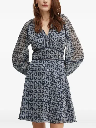 Guess Usa Floral-pattern V-neck Mini Dress In Blue