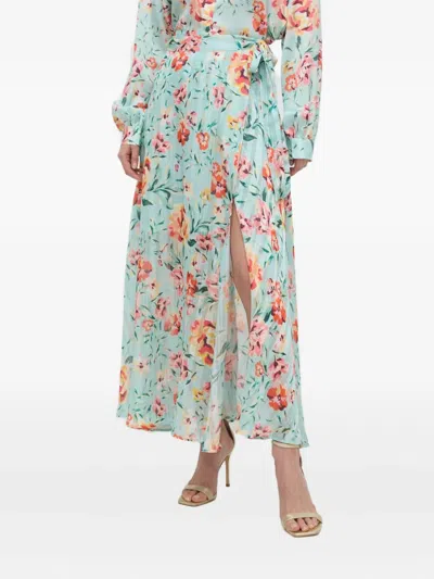 Guess Usa Floral Pleated Maxi Skirt In Blue