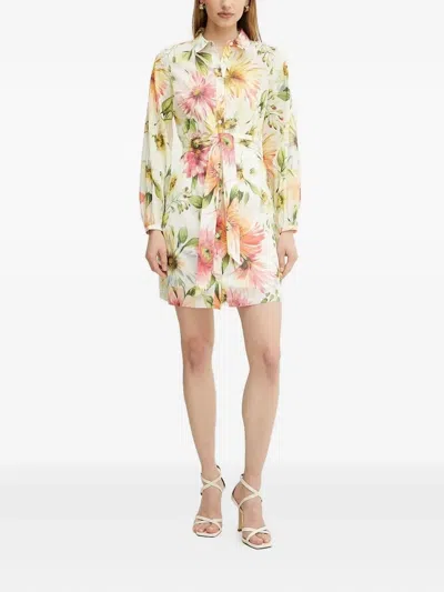 Guess Usa Floral-print Belted Shirt Dress In Multi