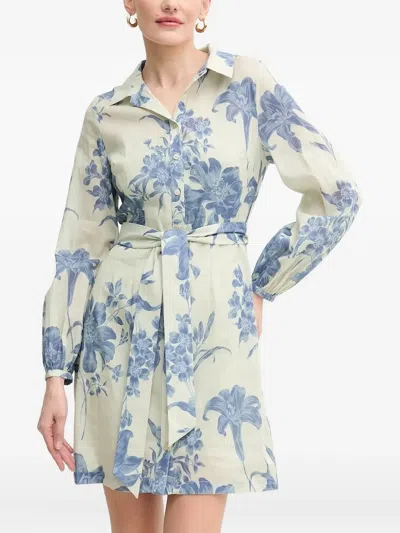 Guess Usa Floral-print Belted Shirt Dress In Neutral