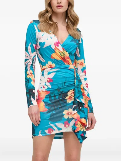 Guess Usa Floral-print Gathered Mini Dress In Multi