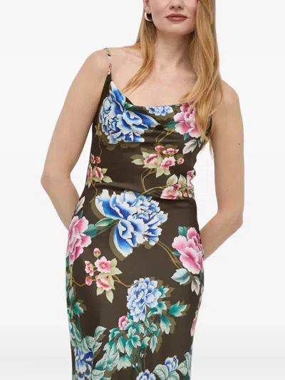 Guess Usa Floral-print Midi Dress In Brown