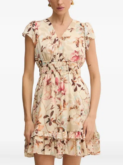 Guess Usa Floral-print Mini Dress In Neutral