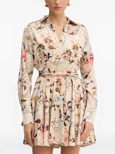 Guess Usa Floral-print Mini Dress In Neutral