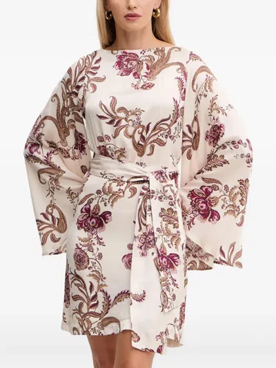 Guess Usa Floral-print Tie-fastening Mini Dress In White