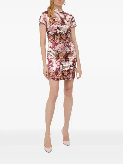 Guess Usa Floral-print Turtleneck Mini Cocktail Dress In Pink