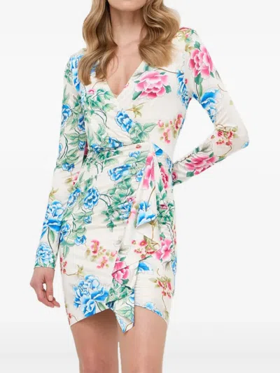 Guess Usa Floral-print Wrap Mini Dress In White