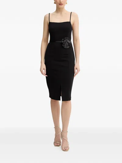 Guess Usa Floral-appliqué Belted Midi Dress In Black