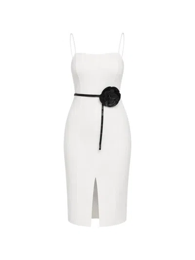 Guess Usa Floral-appliqué Belted Midi Dress In White