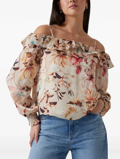 Guess Usa Floral-jacquard Ruffled Blouse In Multi