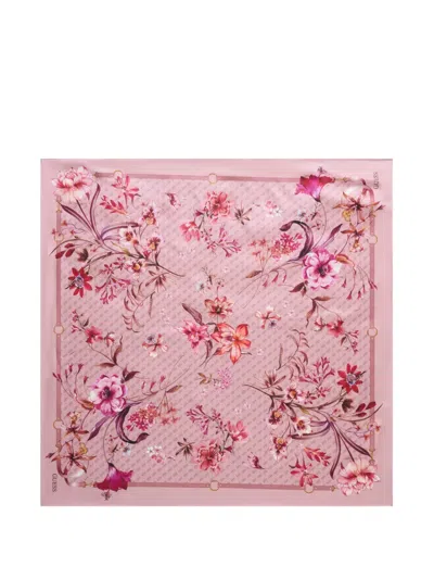 Guess Usa Floral-print Monogram Scarf In Pink