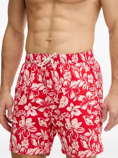 Guess Usa Floral-print Swim Shorts In Red