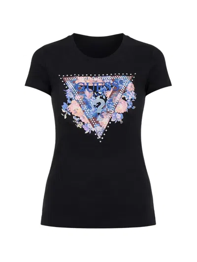 Guess Usa Floral-print T-shirt In Black