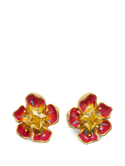 Guess Usa Floris Crystal-embellished Floral Earrings In Gold