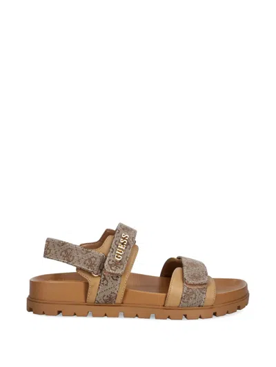 Guess Usa Floriz2 Monogram-strap Sandals In Brown