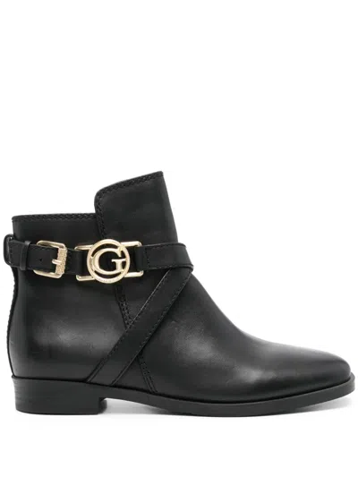 Guess Usa Floriza Logo-plaque Leather Boots In 黑色